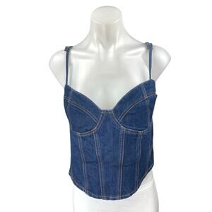 Princess Polly Blue Sleeveless Corset Bustier Denim Jean Tank Crop Top Size 12